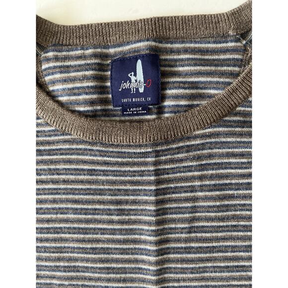 Johnnie O Virgil Merino Wool Sweater Men L Brown Striped Extra Fine Merino Wool - Picture 3 of 8